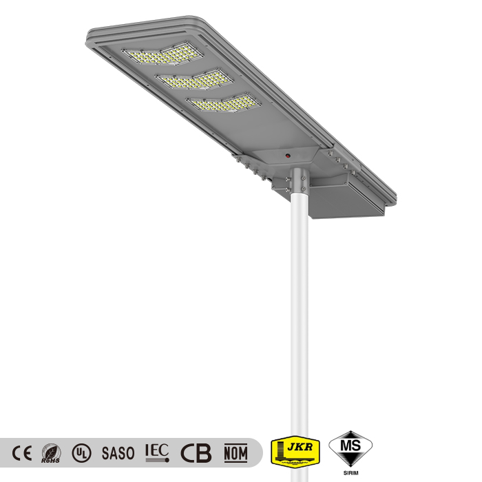 9-12M 160W 18000lm all in one solar street light IP65 with solar-grid power hybrid function