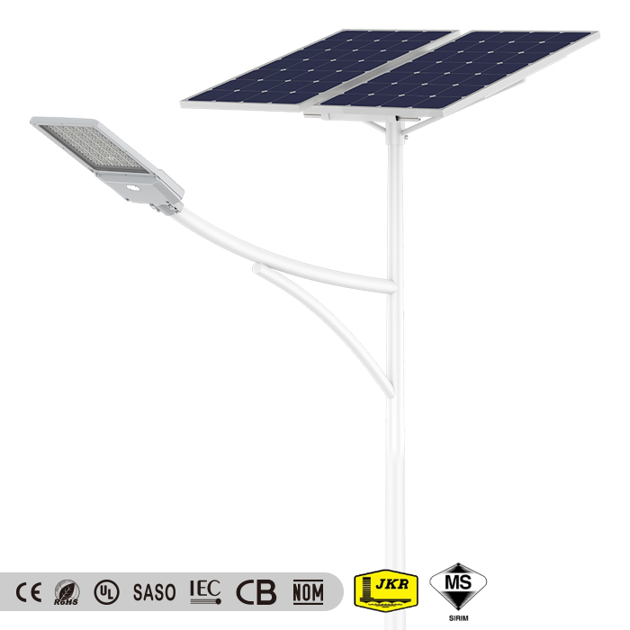 Separate type solar street light with solar-grid power hybrid function