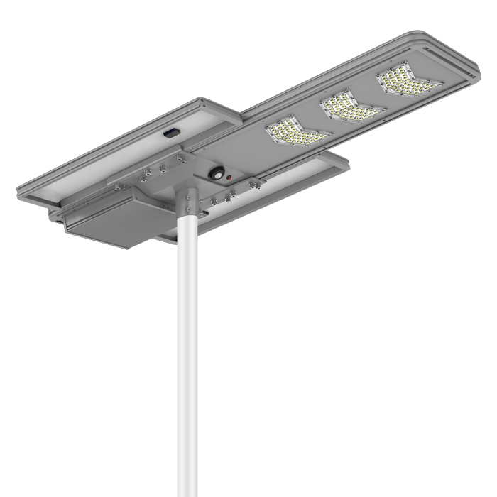 Patent design 150W 16800lm all in one solar street light IP65 with solar-grid power hybrid function